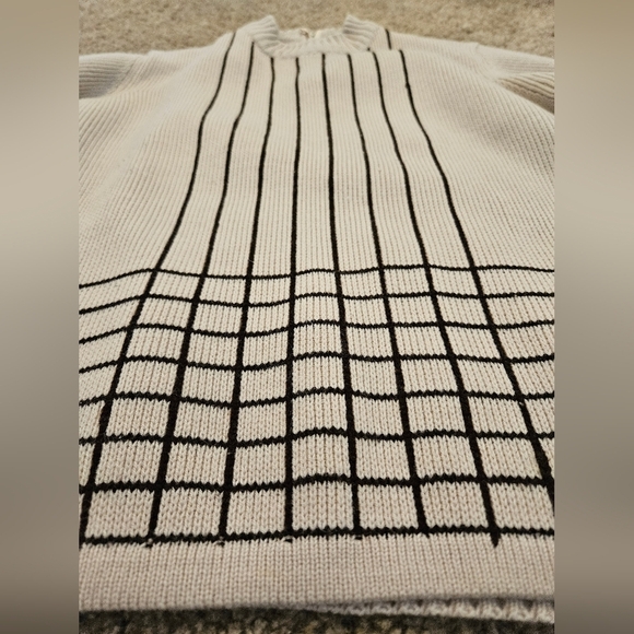 100% Virgin Acrylic Vintage Geometric Crewneck Sweater In Tan & Brown, Size Med - Picture 2 of 7